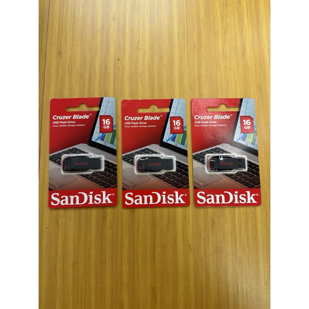 Lot Of 3 SanDisk Flash Drive Cruzer Blade USB 2.0 (SDCZ50-016G-B35)
